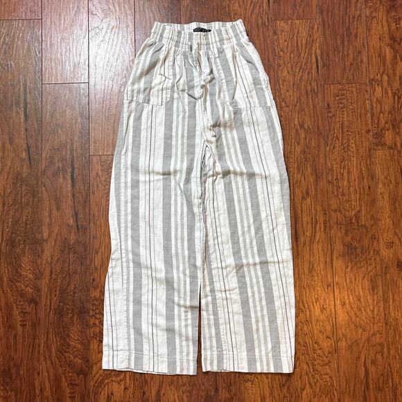 Hot Kiss Pants - Hot kiss white and grey striped wide-leg pants